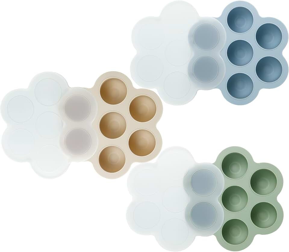 PandaEar Plateaux en silicone pour congeler les aliments pour bébé (3 unités, avec couvercles)
