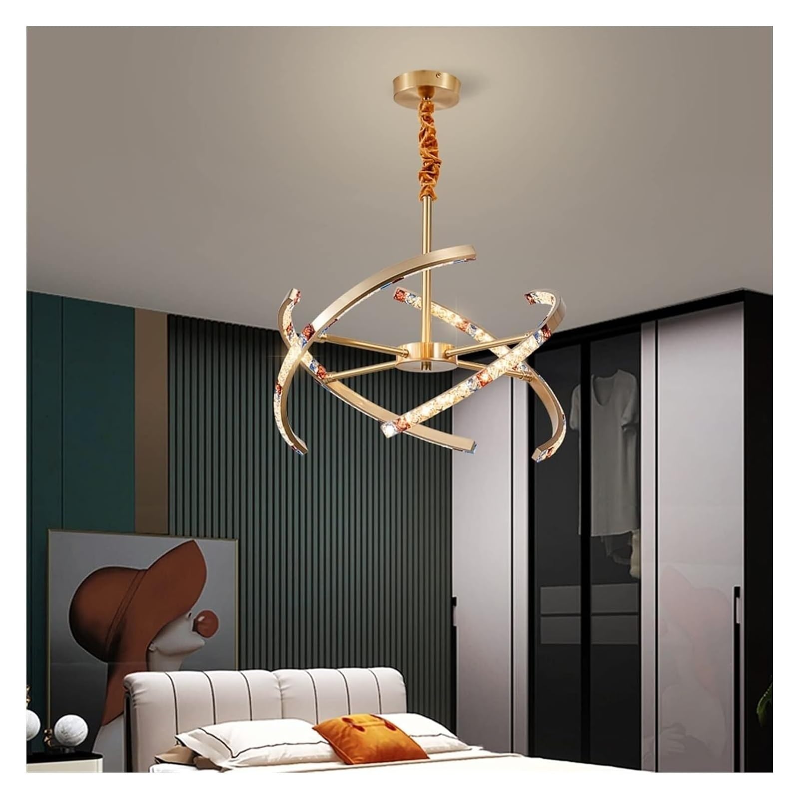 Jybnbbe 3000K Ceiling Pendant Lighting Crystal Chandelier - Design Modern Chandelier Living Room Luxury Copper Crystal Lamp Home Decoration Ceiling Chandelier Lighting,-52Cm
