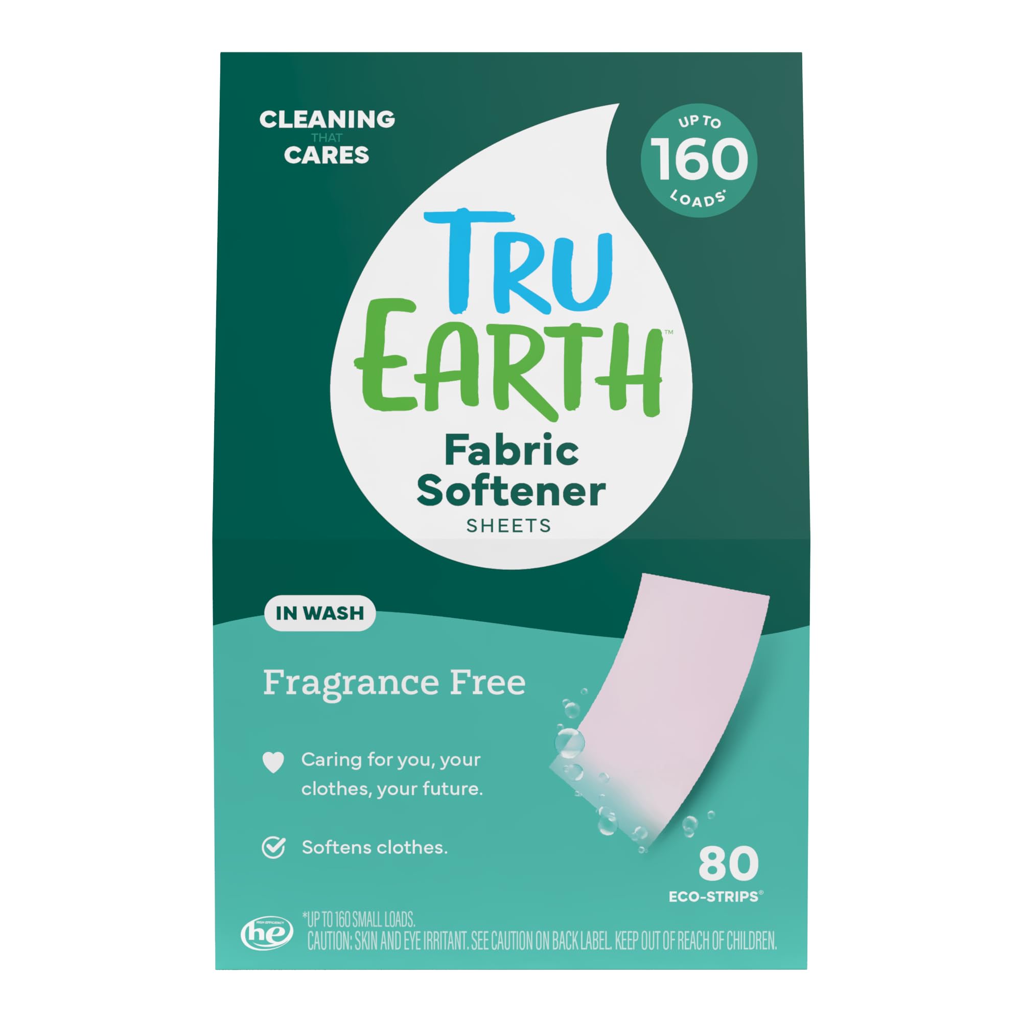 Tru Earth In Wash Fabric Softener Sheets, Unscented, 80 Strips