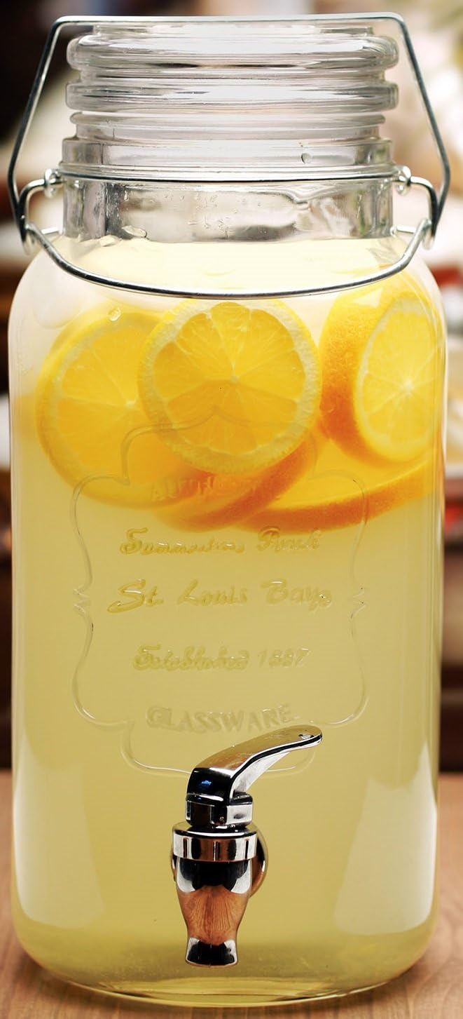 Circleware St. Louis Glass Beverage Drink Dispenser with Locking Glass Hermetic Lid, 1 Gallon