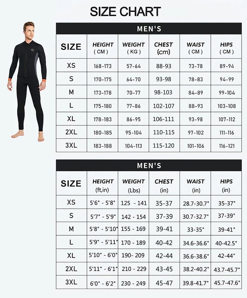 Men,3XL,Muta in Neoprene 3MM Due Pezzi, Parte Superiore e Inferiore per Uomo e Donna, per Snorkeling e Immersioni Subacquee, Mantiene il Calore, Protezione UV