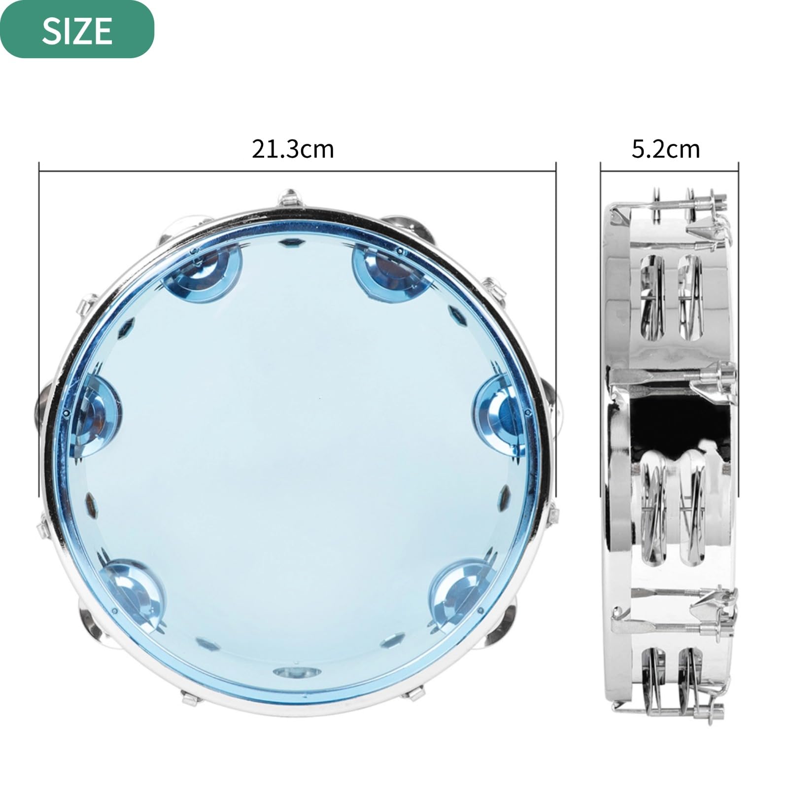 Cloches en métal, tambourin à main à double rangée de 20,3 cm, instrument de percussion rythmique pour débutants, moins de vibrations, accordable, ABS + métal, 20,3 cm, plus grande cavité pour tambour