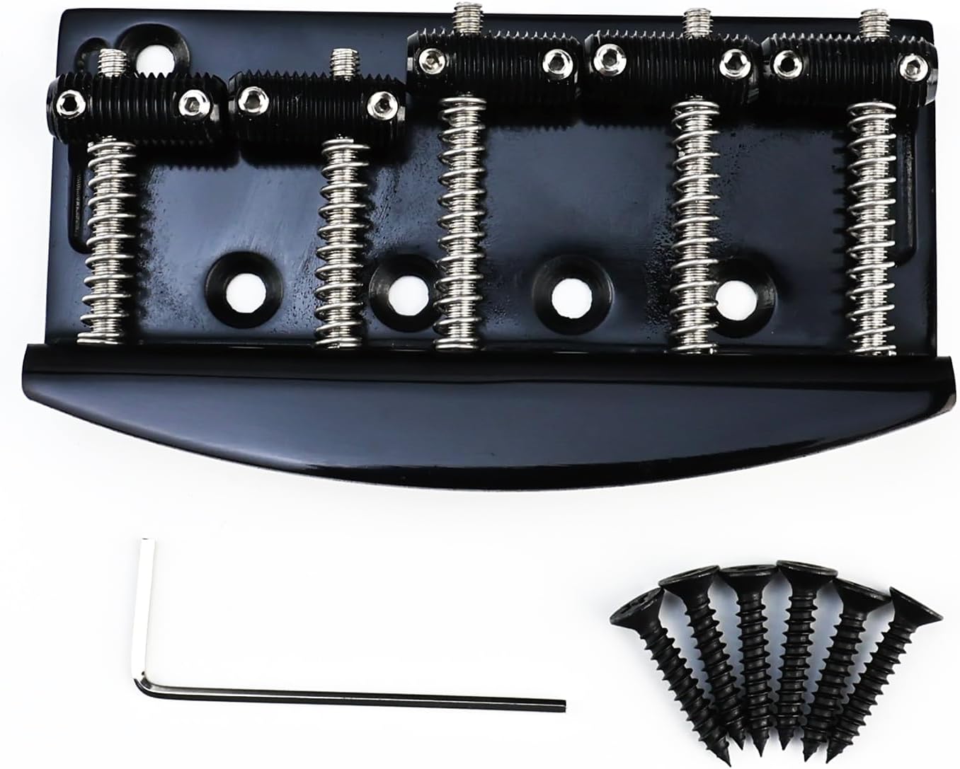 5 String Electric Bass Guitar Bridge Stainless Steel Saddles Plate 19mm (3/4") Fixed Hardtail Bridge Compatible with Vintage style Fender Jazz Precision Bass Replacement Parts Black