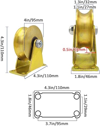 Miniatura 6 de KDDEON rueda de pista con ranura en U, rueda rígida resistente, carga máxima de una sola rueda 2,204.6 lbs, para pista invertida, puerta rodante,