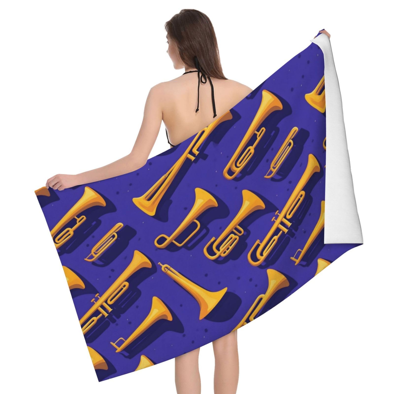 Serviette de plage à séchage rapide contre l'humidité, drap de douche doux jaune saxophone