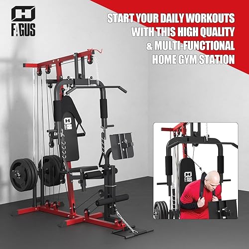 Miniatura 7 de FAGUS H Sistema de gimnasio en casa, estación de entrenamiento, equipo multifuncional de gimnasio en casa de cuerpo completo con sistema de poleas,