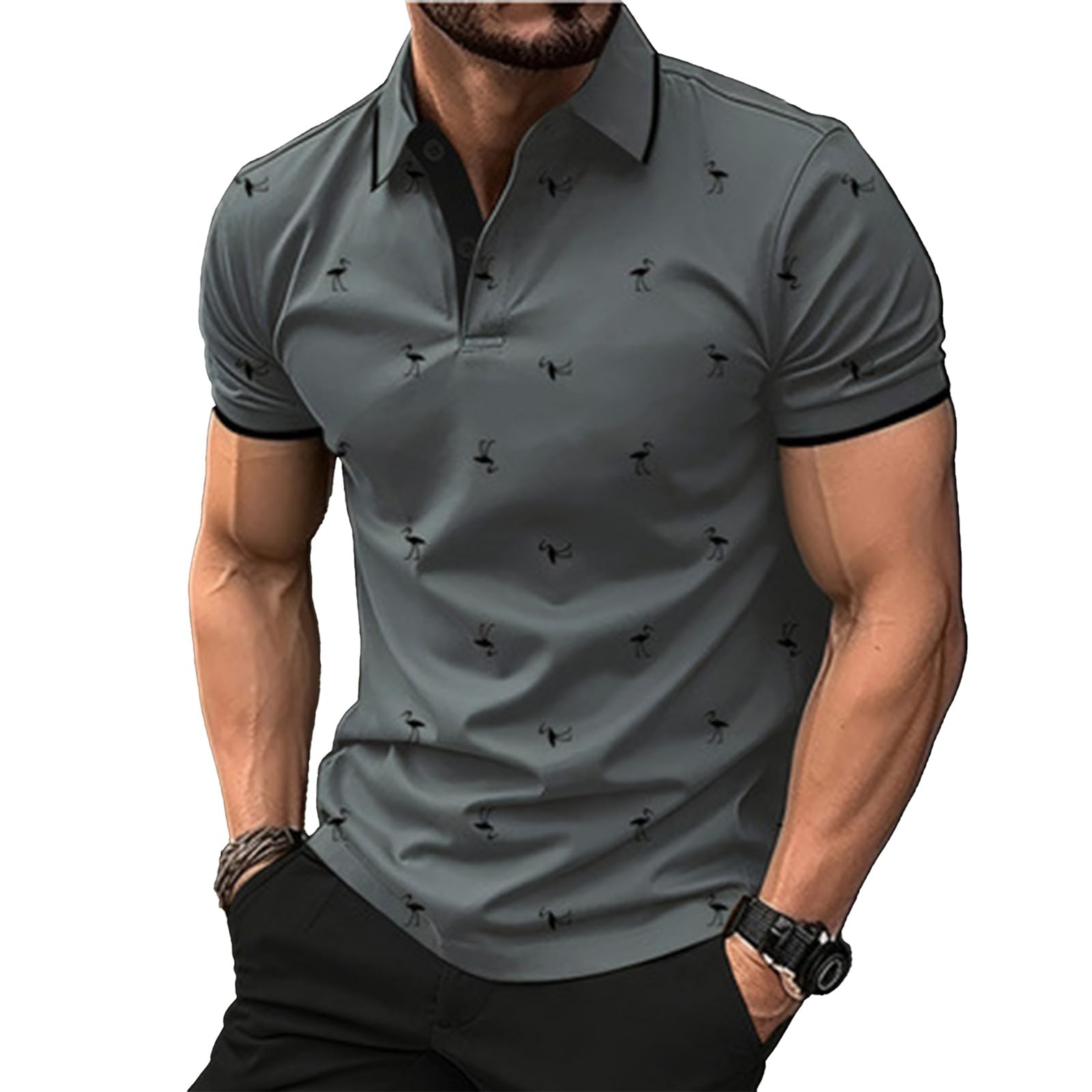 DEEX 3XL Dark Grey Men's Polo Shirts Short Sleeve 2026 Casual Polo T Shirt Color Block Slim Fit Summer Collared Golf Shirts