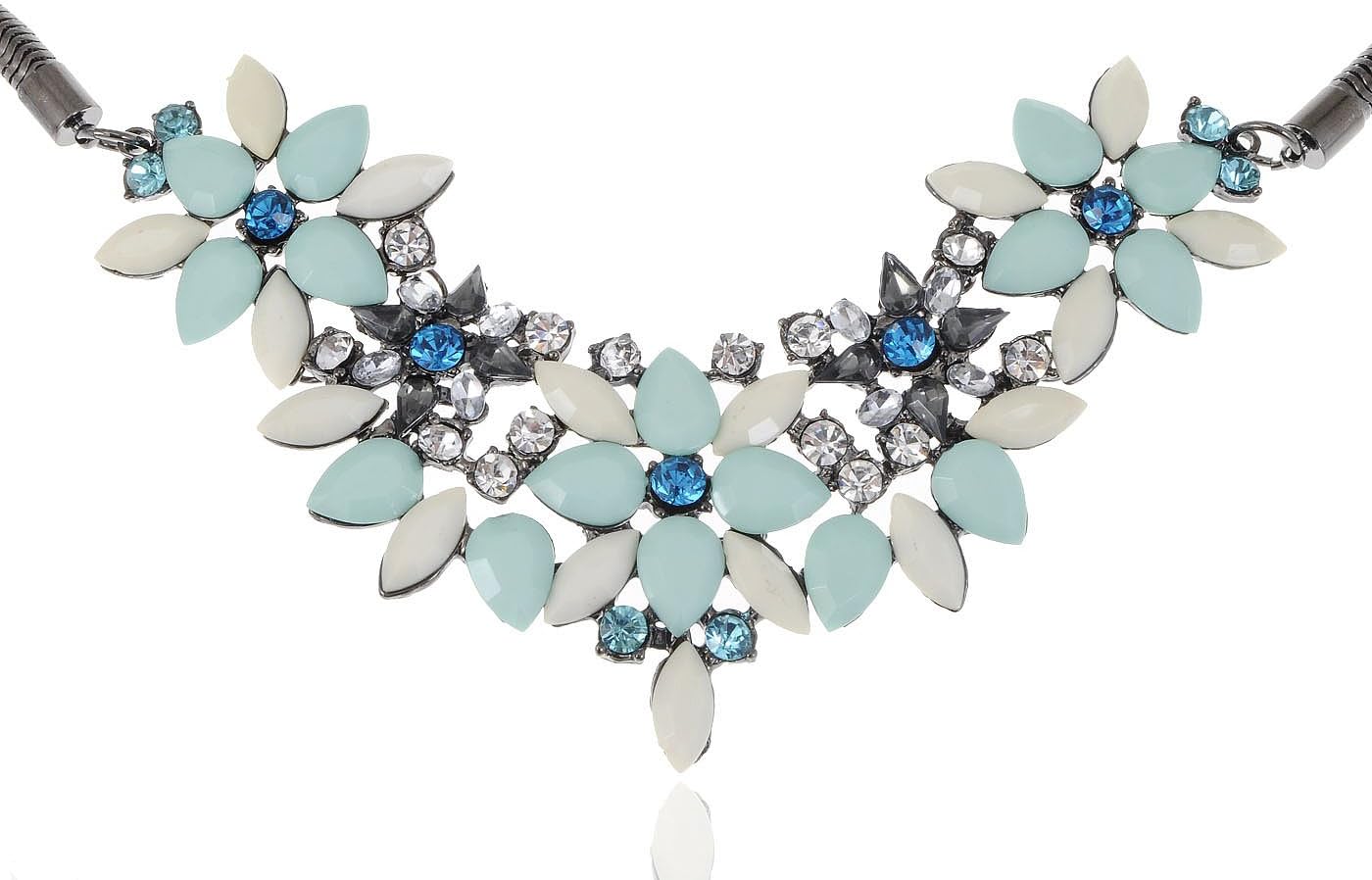 Alilang Golden Tone Enamel Flower and Butterfly Bib Statement Necklace Rhinestone Pearl