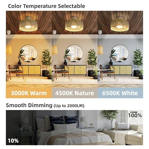 Eamonex 18W LED 21 Inches Dimmable Bamboo Rattan Chandelier Fandelier with Remote Control .Farmhouse 3 Blade Ceiling Fan with Light.Bohemian Woven Semi Flush Wooden Drum Fixture for Bedroom Kitchen - Image 2