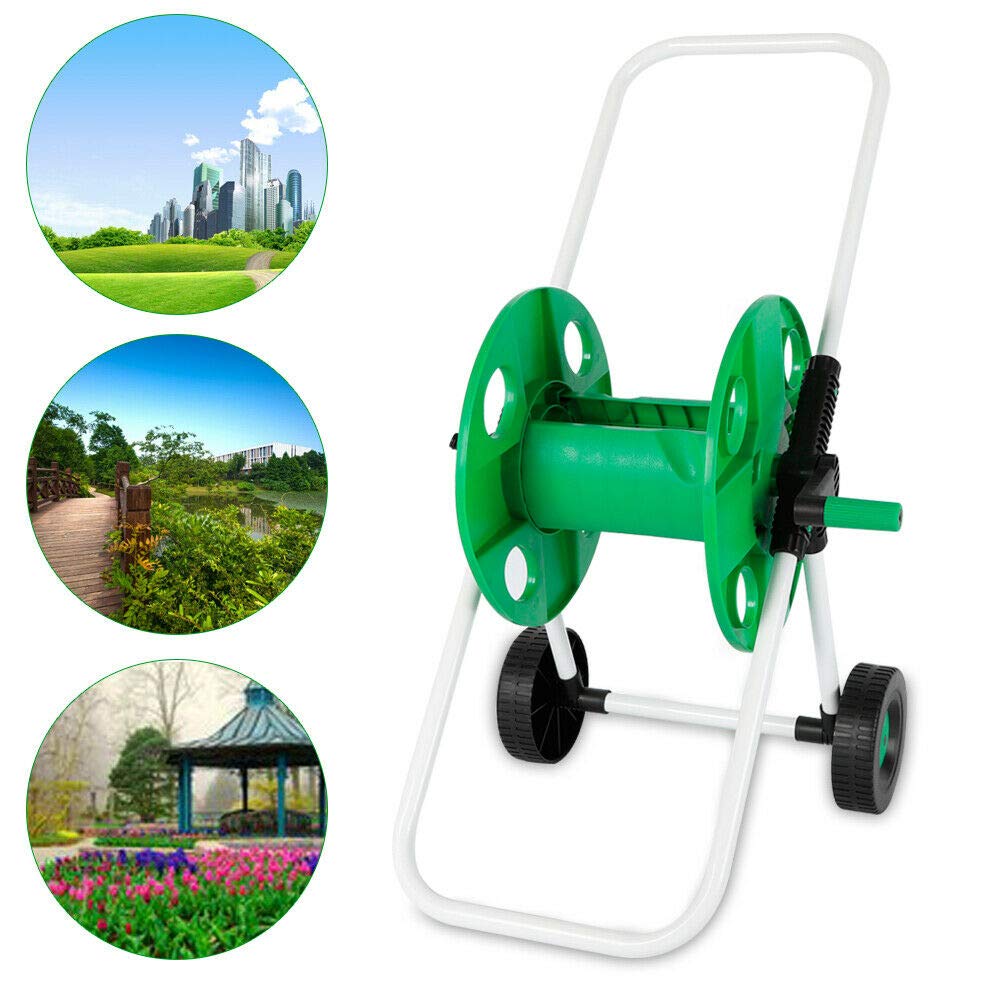 Carrello per tubi da giardino, avvolgitubo da giardino, 50 m, tubo da 1/2", con raccordo (verde)