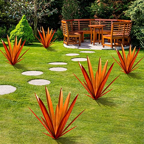 Image of TOMBABY Large Leaf Thickened Metal Agave Plant Outdoor Decoration Desert Courtyard Art Plant Garden Decoration Outdoor Metal Art Floral Gift (2, RED)