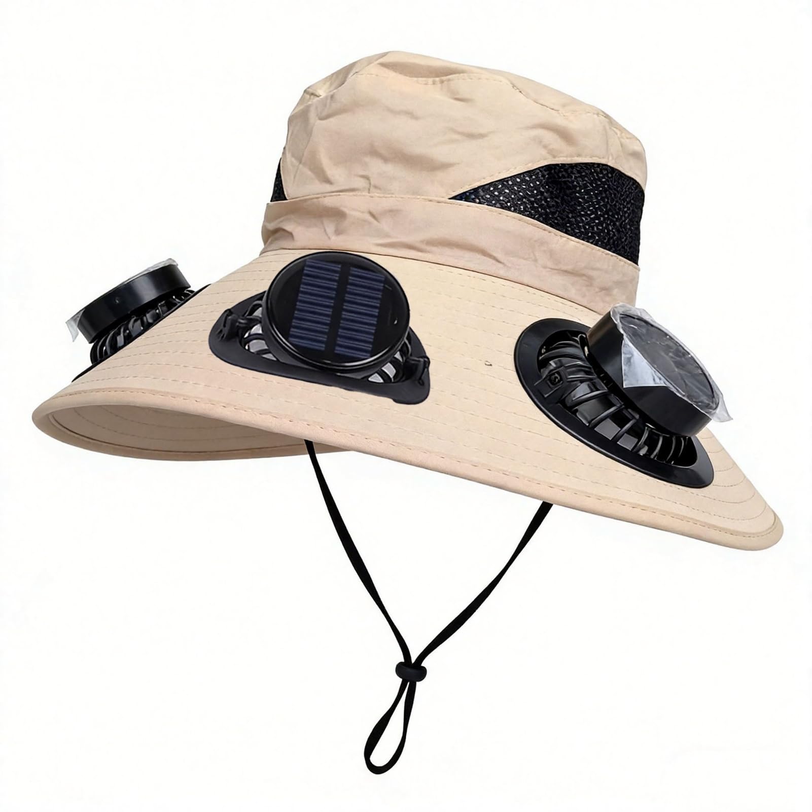 Solar Fan Hat with 3 Built-in Fans, Wide Brim Cooling Fisherman Hat with Solar and Type-C Charging, 3-Speed Adjustable Breeze, UPF 50+ Sun Protection, for Fishing Hiking Camping Beach C Black