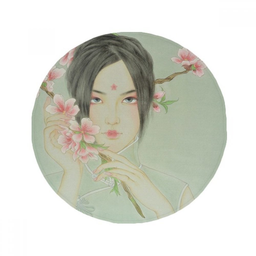 Tapis de salle de bain fleur de pêcher style aquarelle chinoise pour sol et salon 60cm