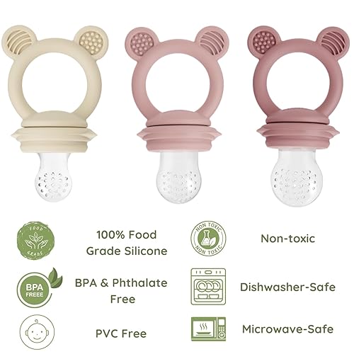 Miniatura 3 de PandaEar Paquete de 3 chupones alimentadores de frutas y alimentos para bebés, chupete de silicona con bolsas de 3 tamaños para bebés, niños