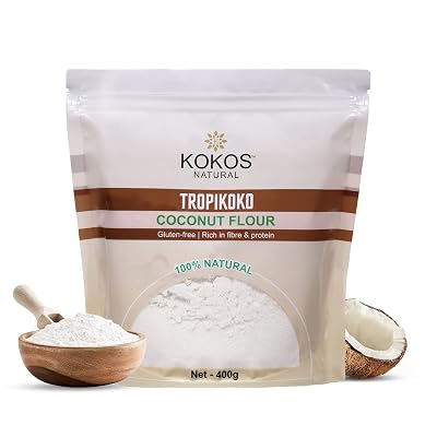 Kokos Natural Coconut Flour 400 Gm - Gluten-Free, High in Fiber & Protein, Ideal for Keto Diets, Supports Heart Health, 