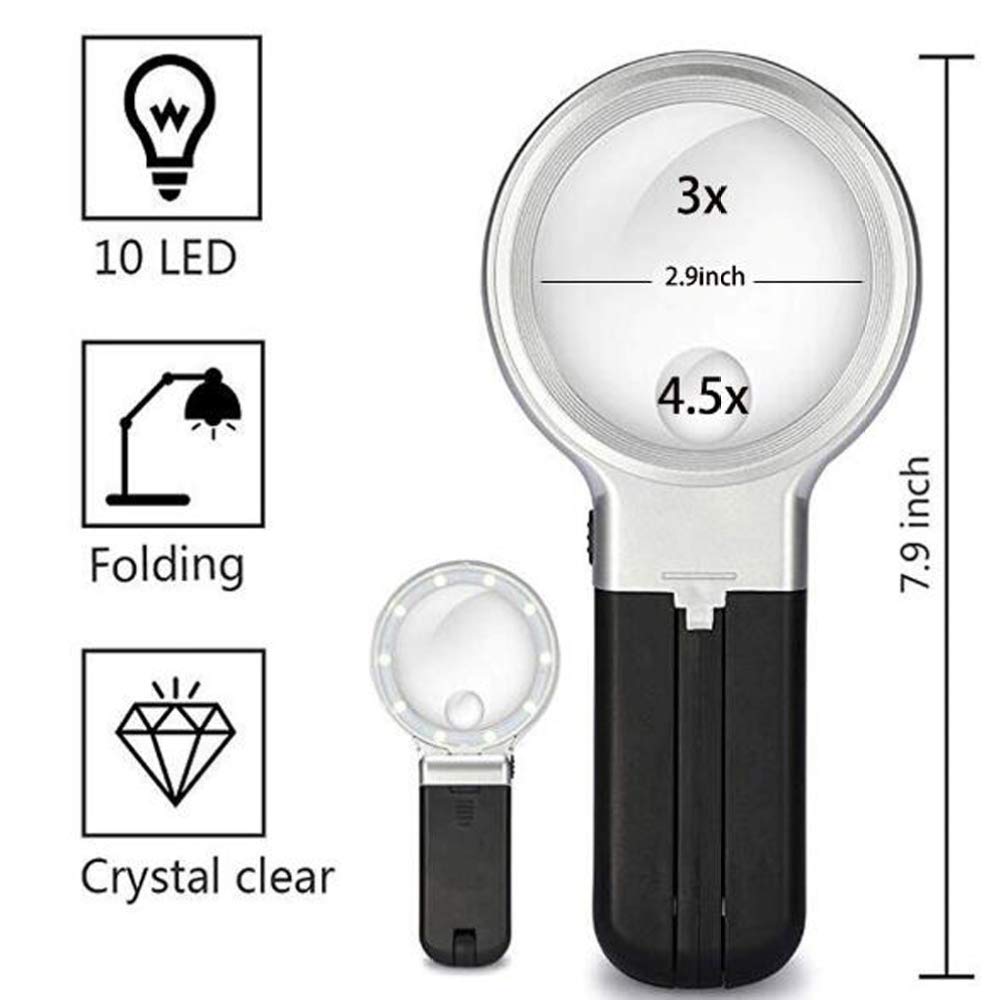 Lupa z podświetleniem LED, bez użycia rąk, z lekkim stojakiem - 3x 4,5x duża przenośna lupa podświetlana do czytania, kontroli, lutowania, robótek ręcznych, napraw, hobby i (kolor: A) charitable