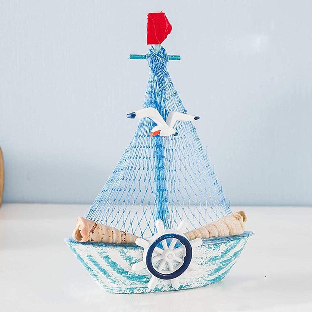 YATUOPNG Home Accessories Ornaments-Marine Nautical Wooden Blue Sailboat Ornaments Mediterranean Style Ship Statues Crafts Gifts Party Furnishings(3rd)