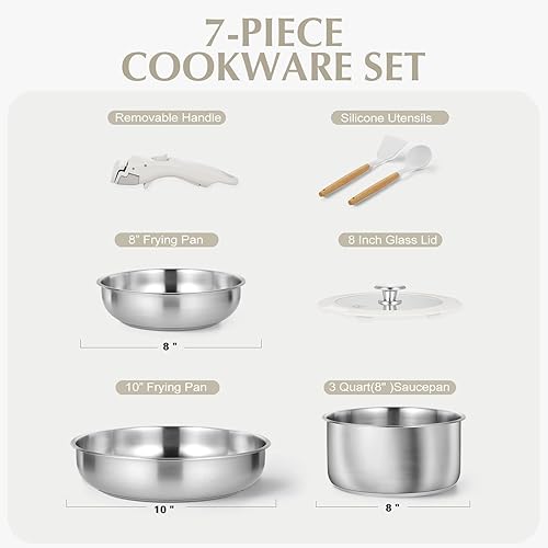 Miniatura 7 de KOCH SYSTEME CS Juego de ollas y sartenes de acero inoxidable, juego de utensilios de cocina de acero inoxidable de 7 piezas con mango desmontable,