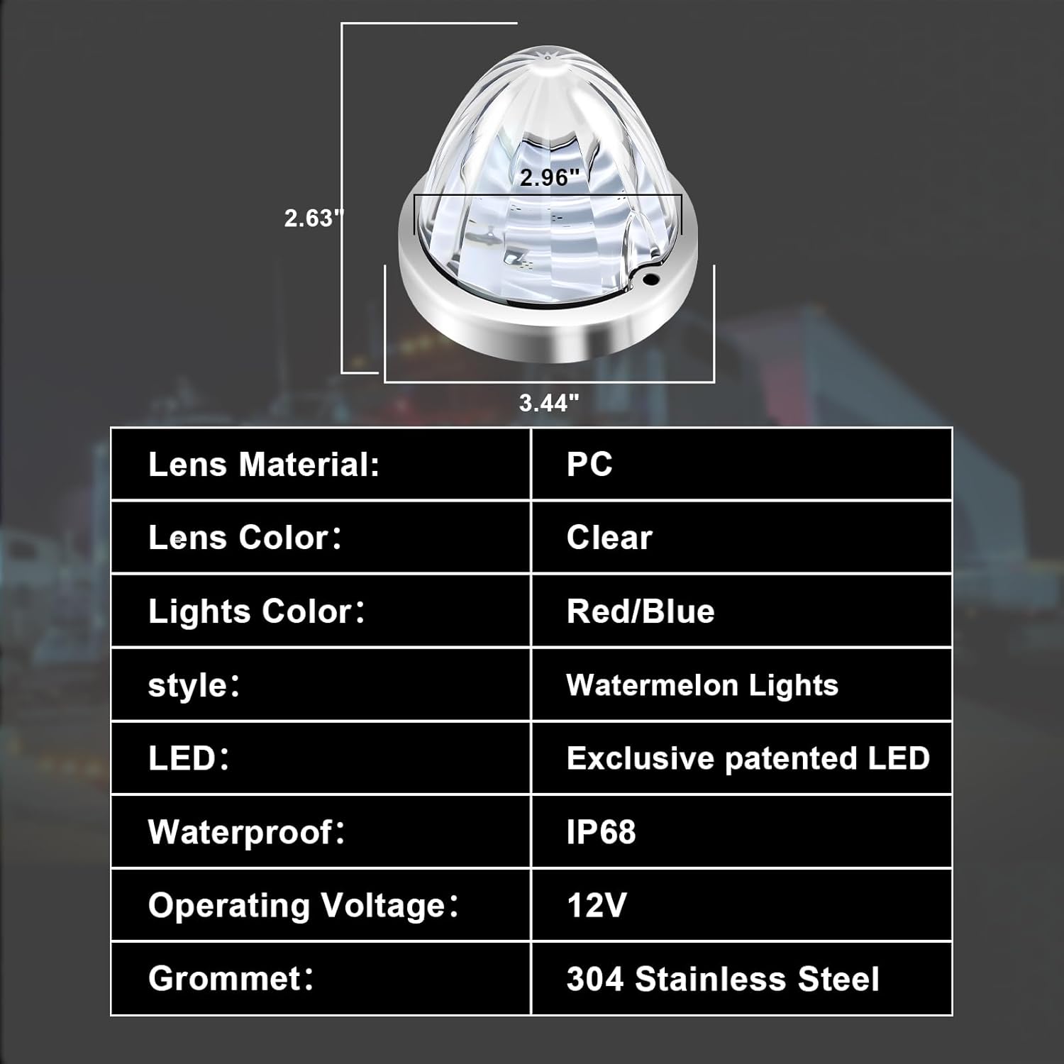 2Pcs Dual Color Red/Blue Watermelon Lights Red Turn Signal Marker to Blue Auxiliary Interior Dome Lights Lamps for Semi Truck, w/Reflector Flush Mount Clear Lens Stainless Bezel