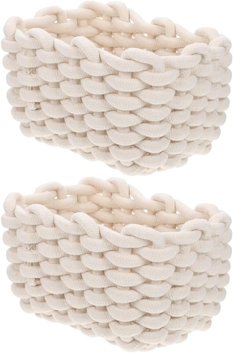 2pcs Cotton Rope Woven Storage Baskets Organizer for Sundries Snacks Soft Cotton Material Versatile Desktop Storage for Bedroom Living Space