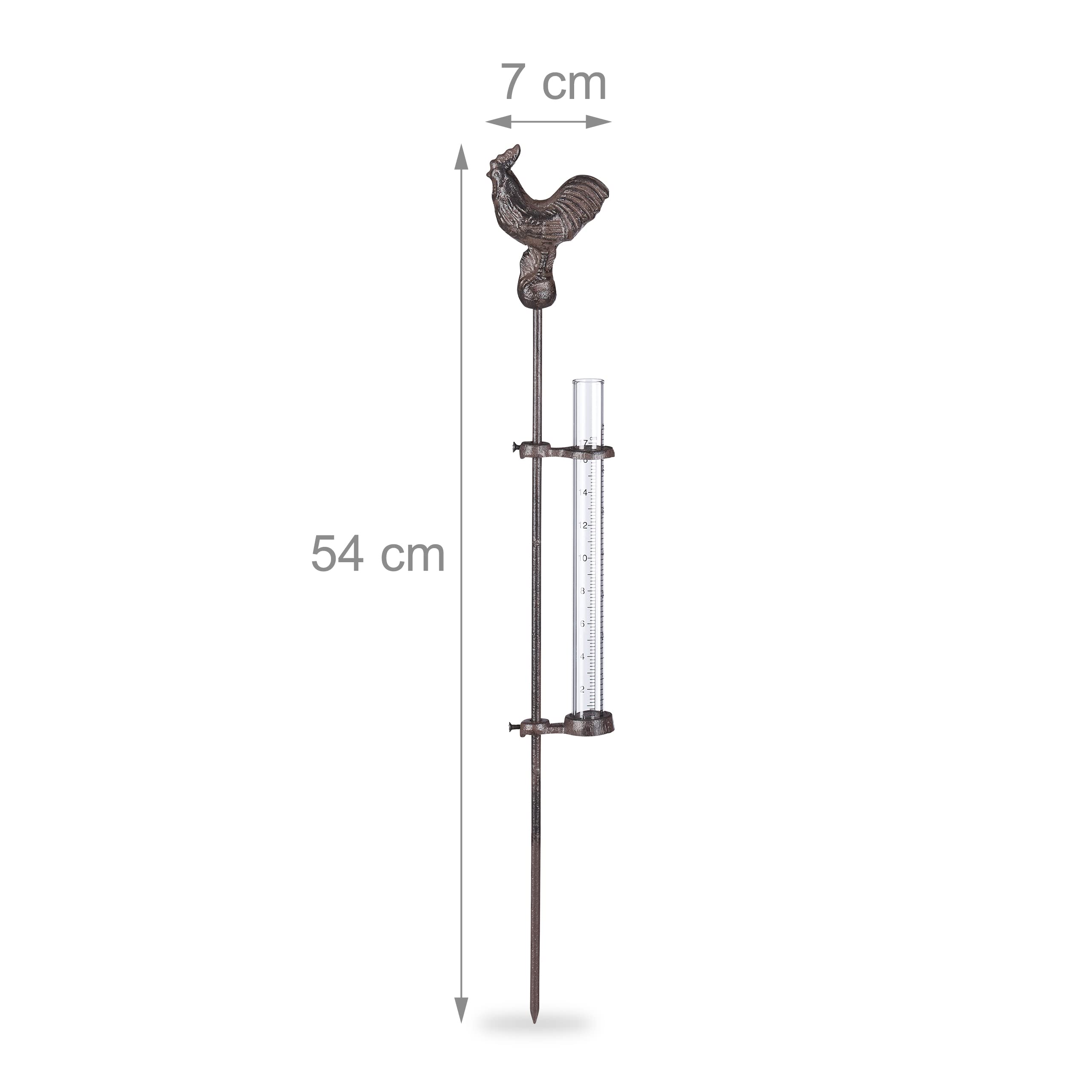 Relaxdays Pluviometro da Giardino con Bastone, con Gallo, con Paletto, 17 cm, 7 Pollici, Contenitore in Vetro, Bronzo