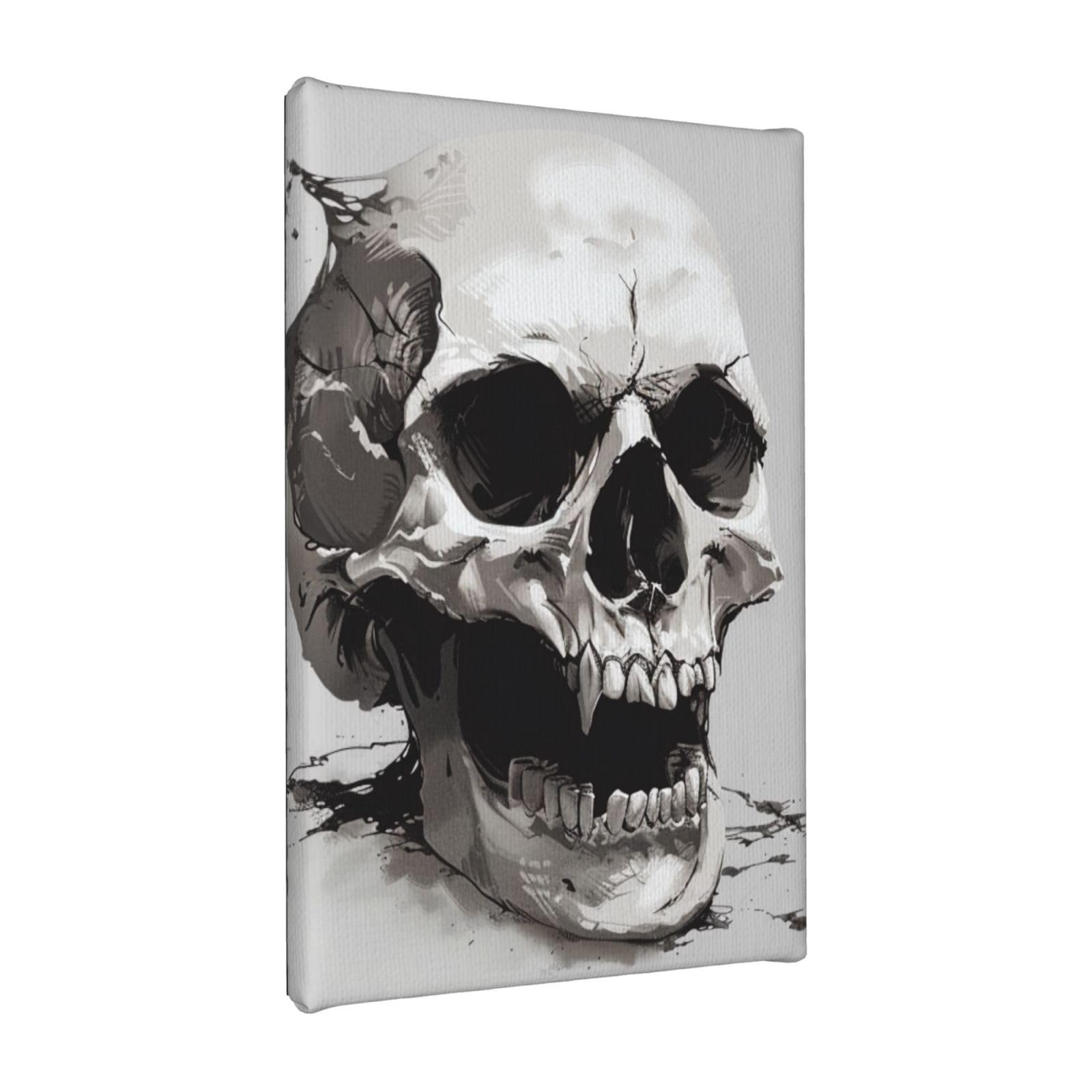 YKLJG Horror Skull Printed Wall Art Canvas Painting 20x30 CM Wooden Framed Picture Painting Artwork Prints for Bedroom Kitchen Home Office Decor