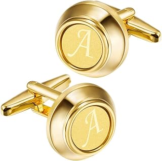 HAWSON 2 inch Tie Clips and Cufflinks Sets for Men A-Z Gold Engraved Letter Cufflinks and Tie Clips Sets for Formal Business Wedding