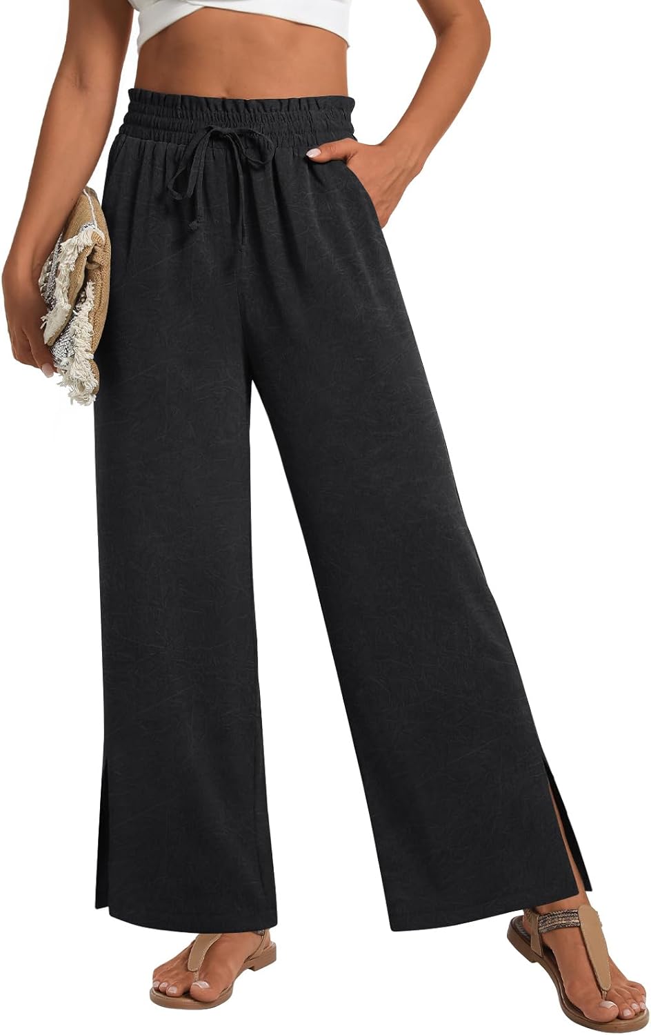 HOTGIFT 2026 Womens Pants Wide Leg High Waisted Adjustable Drawstring Trousers with Pockets Casual Lightweight - Image 3