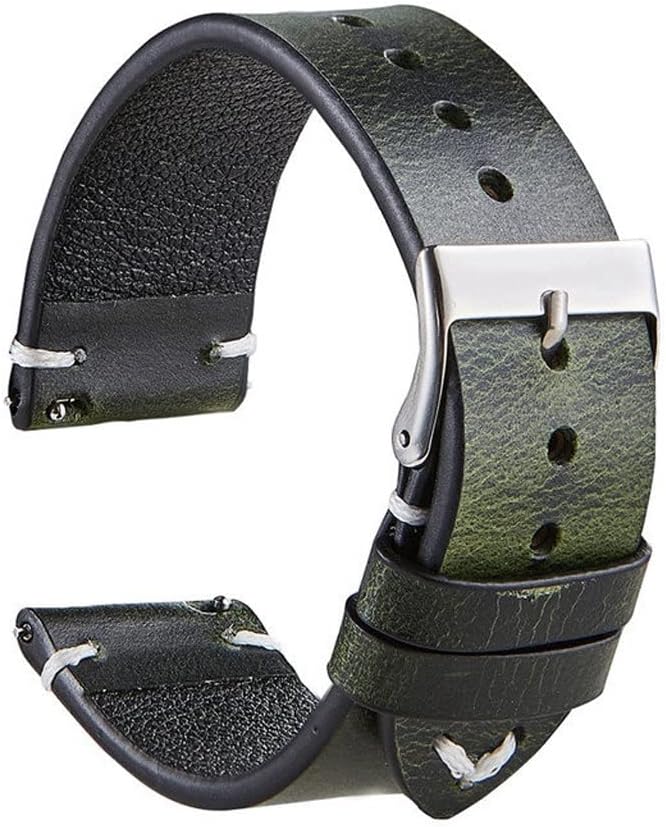 Leather Strap Bracelet Black Green Brown Strap Ladies Mens Wristband Color Changing Watch Smart Strap(D,20mm)