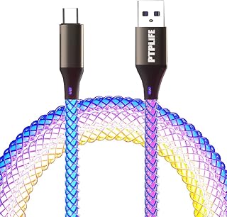 USB Type C Cable RGB Light Up Visible Charging Cable 66W Flowing Fast Charger Charging Glow in The Dark Car USB C Cable for Samsung,Huawei,OnePlus etc