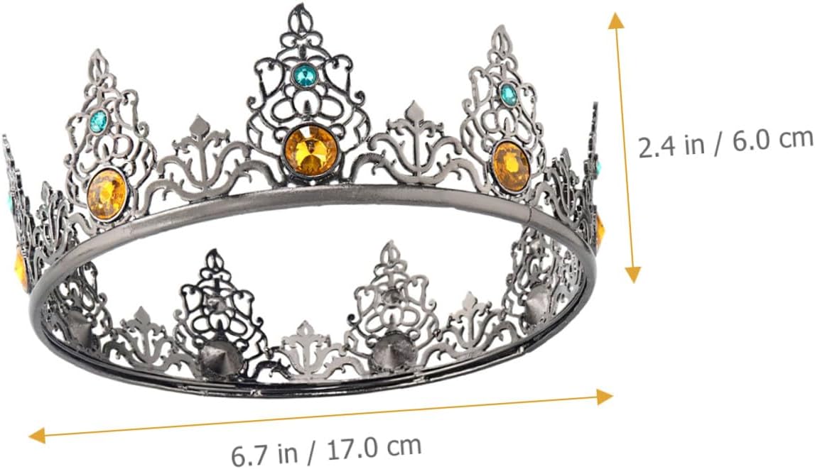 Men’s Vintage Metal Regal Crown Baroque Full-round Noble Hair Circlet Performance Costume Accessory for Birthday Party and Cosplay