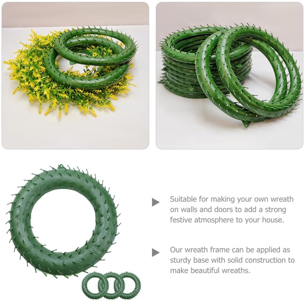 BESTOYARD 4Pcs Simulation Wreath Bracket - Green Plastic Holder for DIY Floral Decoration 7.87 Inch Wreath Rings for Christmas Weddings and Events