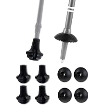 TREKOLOGY Trekking Pole Tips and Mud Baskets Kit 8-Piece Set - 4 Heavy Duty Rubber Walking Stick Tips & 4 Hiking Pole Mud Stops - Fits 11mm 0.43" Diameter Replacement Parts