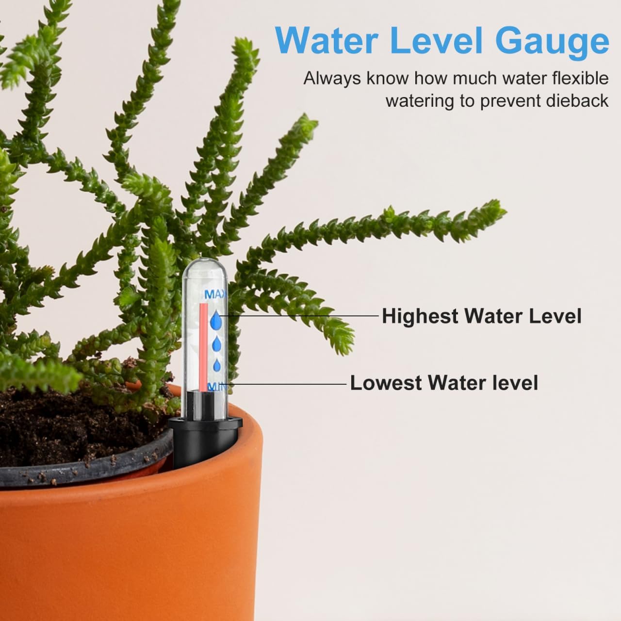 Water Level Indicator for Plants, 4Pcs Flower Pot Water Shortage Reminder Gauge Display Indicator for Indoor/Outdoor Plants, Home Garden Use, 3.7" + 4.8" + 5.8" + 10.2" (4 Sizes)