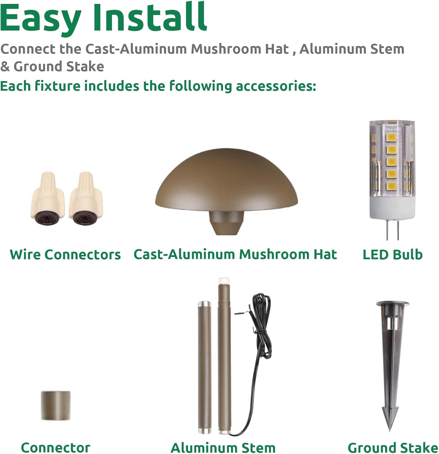 Lumina Lighting® Low Voltage Landscape Lighting Cast-Aluminum Path and Area Light Warm White 3W G4 LED Bulb and ABS Ground Stake Included for Yard Walkway Lawn PAL0107-BZLED4 (Bronze, 4-Pack)