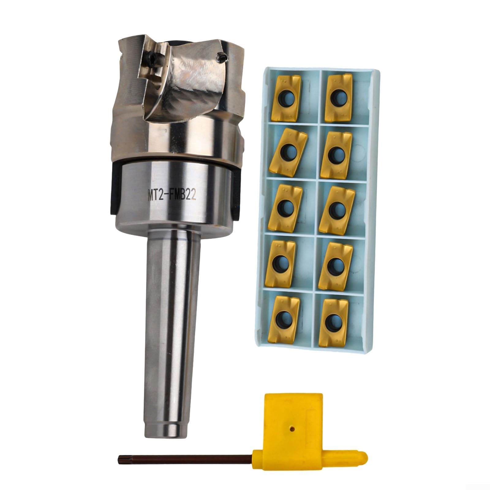 MT2-FMB22-M10 Dorn mit 400R 50 mm Planfräser und 10 APMT1604 Hartmetalleinsätzen für schweres CNC-Fräsen, Halterung aus legiertem Stahl, 4 Schlitze, inkl