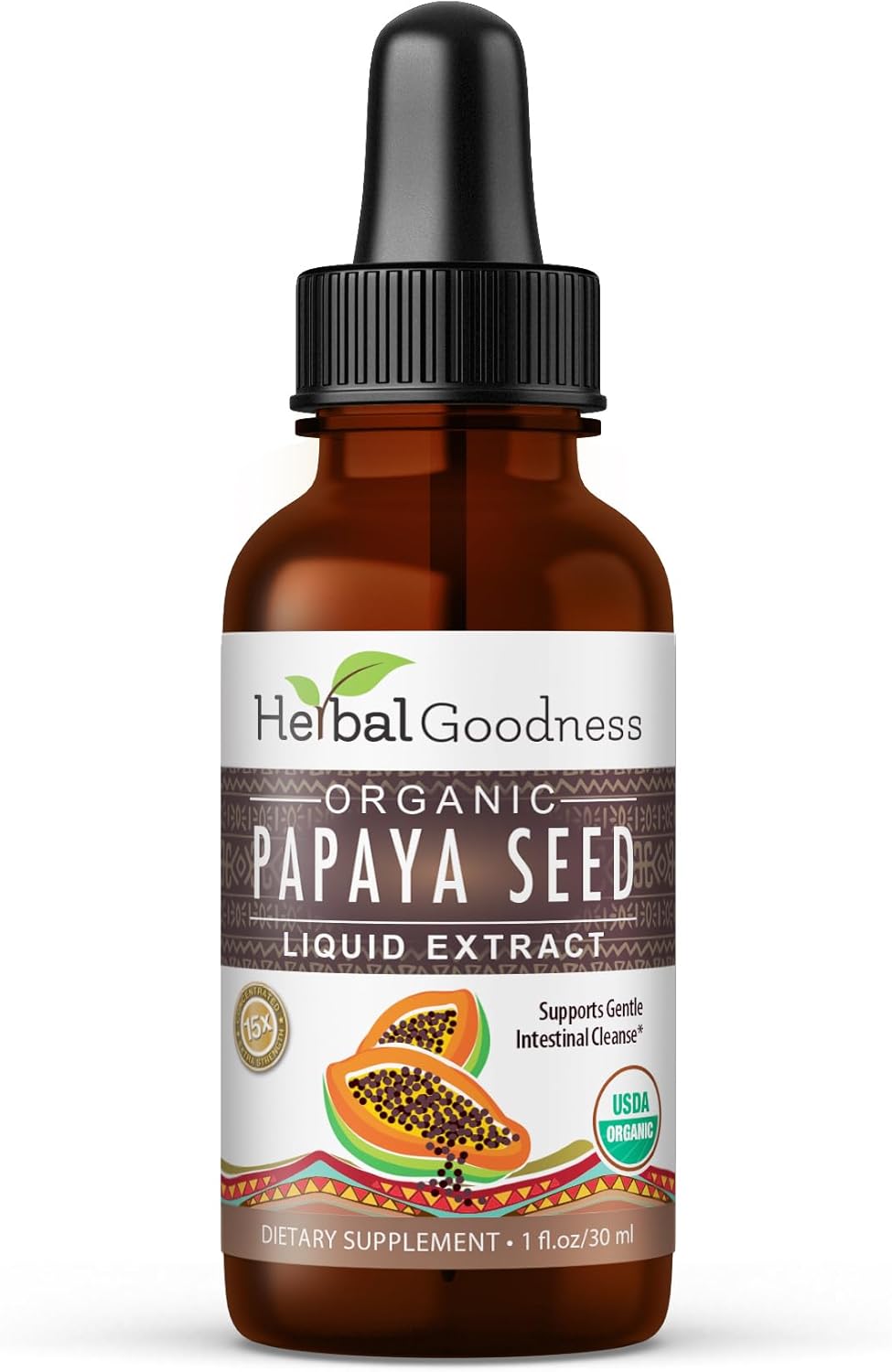 Herbal Goodness Papaya Seeds Digestive Enzymes 1oz -Organic Papaya Seed Extract for Gut & Digestive Health | Detox Cleanse Support, Non GMO, Gluten-Free, Raw, Unprocessed for High Potency