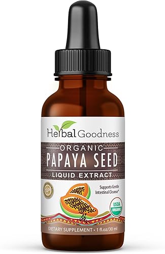 Herbal Goodness Papaya Seeds Digestive Enzymes 1oz -Organic Papaya Seed Extract for Gut & Digestive Health | Detox Cleanse Support, Non GMO,