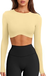 LASLULU Womens Sexy Double Lined Long Sleeve Shirts Crewneck Workout Tops