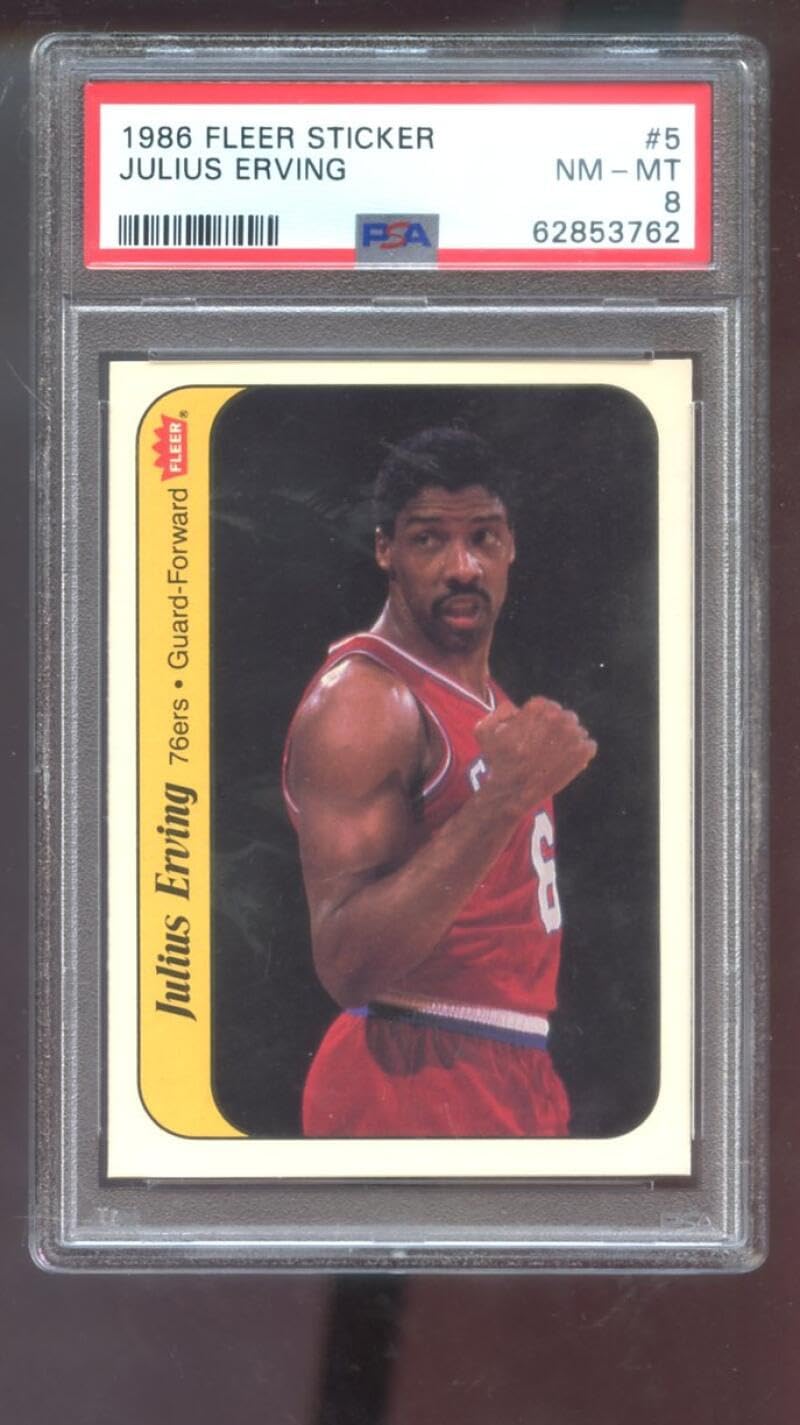1986-87 Fleer Sticker #5 Julius Erving Dr. J. PSA 8 Graded Basketball Card NBA 86-87 1986-1987 Philadelphia 76ers