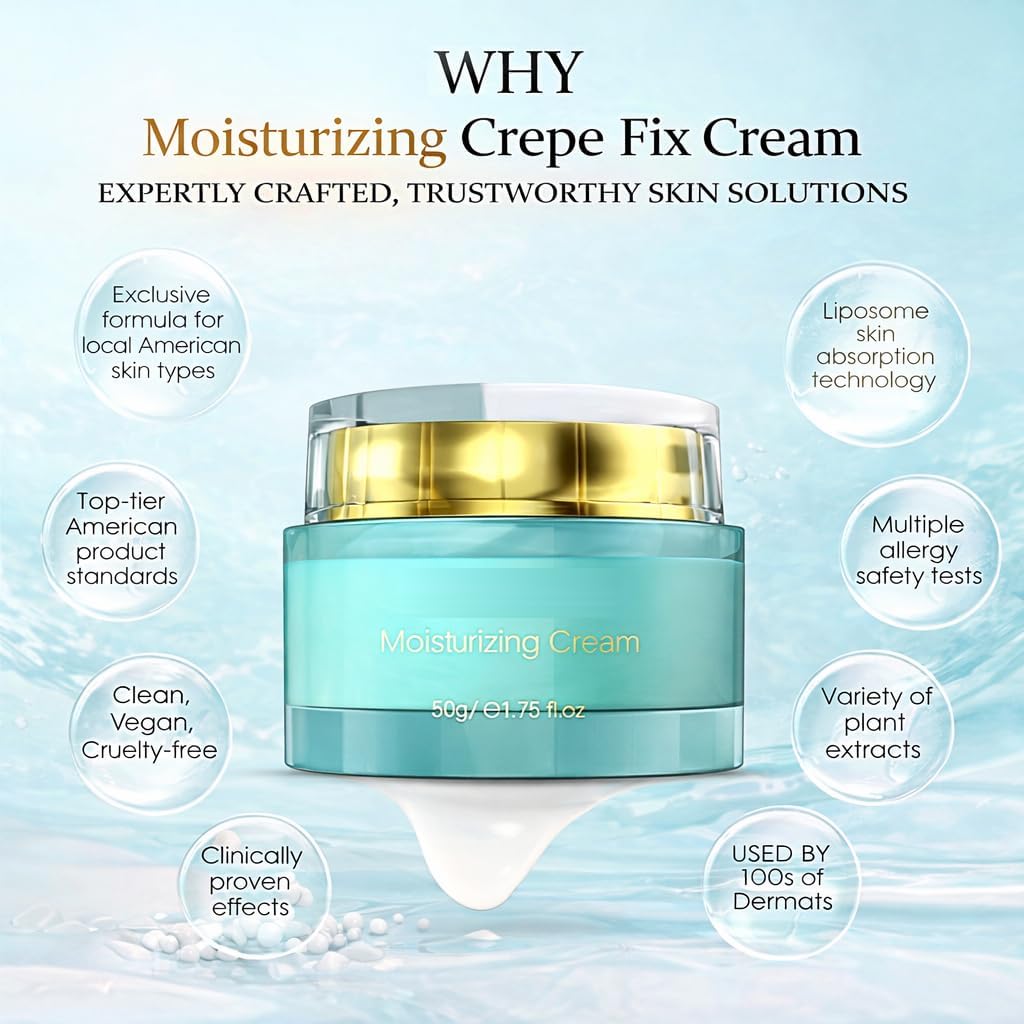 Crepe Fix Moisturizing Cream for Face, Neck & Body, Smooths the Look of Crepey & Sagging Skin, Hydrating Non-Greasy Formula with Hyaluronic Acid & Collagen, 1.75 oz