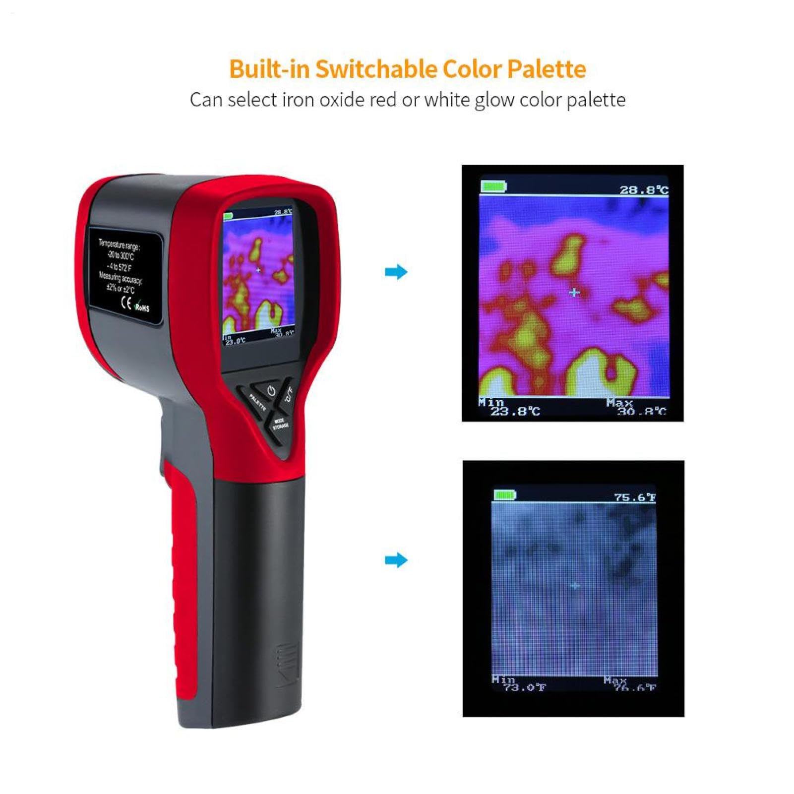 Cámara térmica – Imagen infrarroja portátil, Rango -20°C a 300°C | Sensor de calor LCD de 2.0 pulgadas, herramienta de inspección, detector de fugas de agua | para circuito eléctrico calefacci