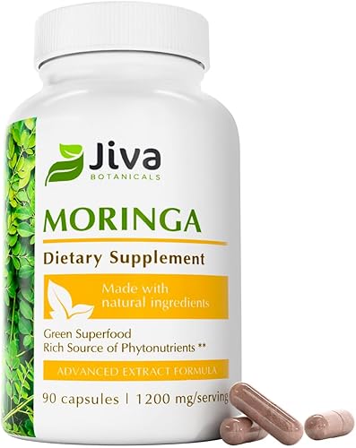 Jiva Botanicals Cápsulas de extracto de hojas de moringa, hechas de polvo de hoja de moringa y suplemento de oleifera para apoyo inmunológico y