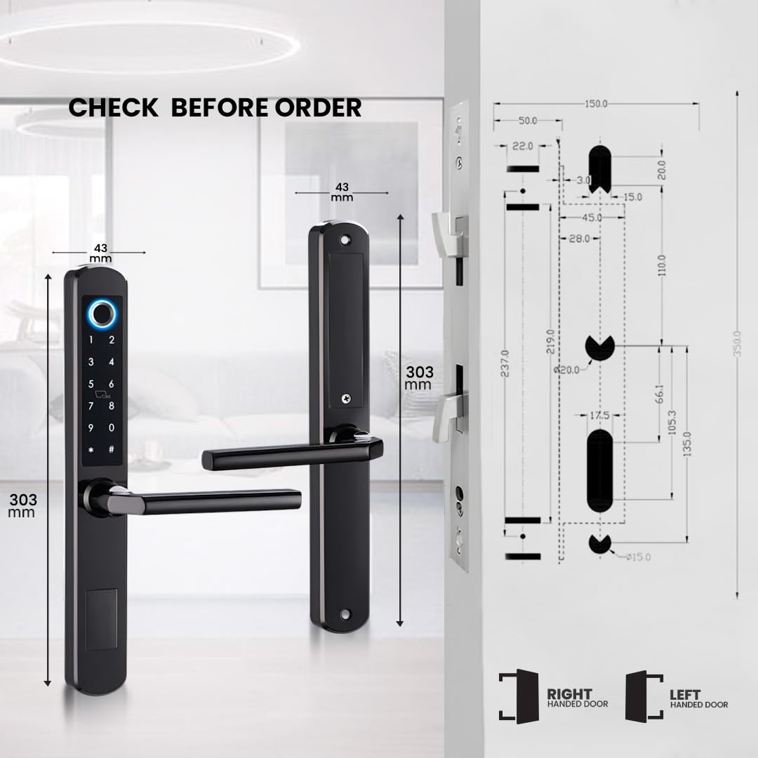 Cerradura de puerta corredera Wi-Fi: huella dactilar, control de aplicación Tuya, entrada sin llave, bloqueo automático, teclado/tarjeta IC, color negro