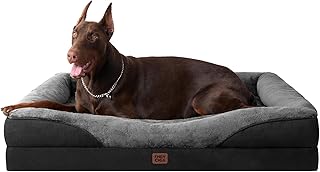 EHEYCIGA Orthopädisches Hundebett Grosse Hunde, 122x89x18.5cm, Memory Foam Waschbar und Wasserdicht Hundekorb mit 4 Rändern, Hundesofa Hundecouch rutschfest, Grau/Schwarz