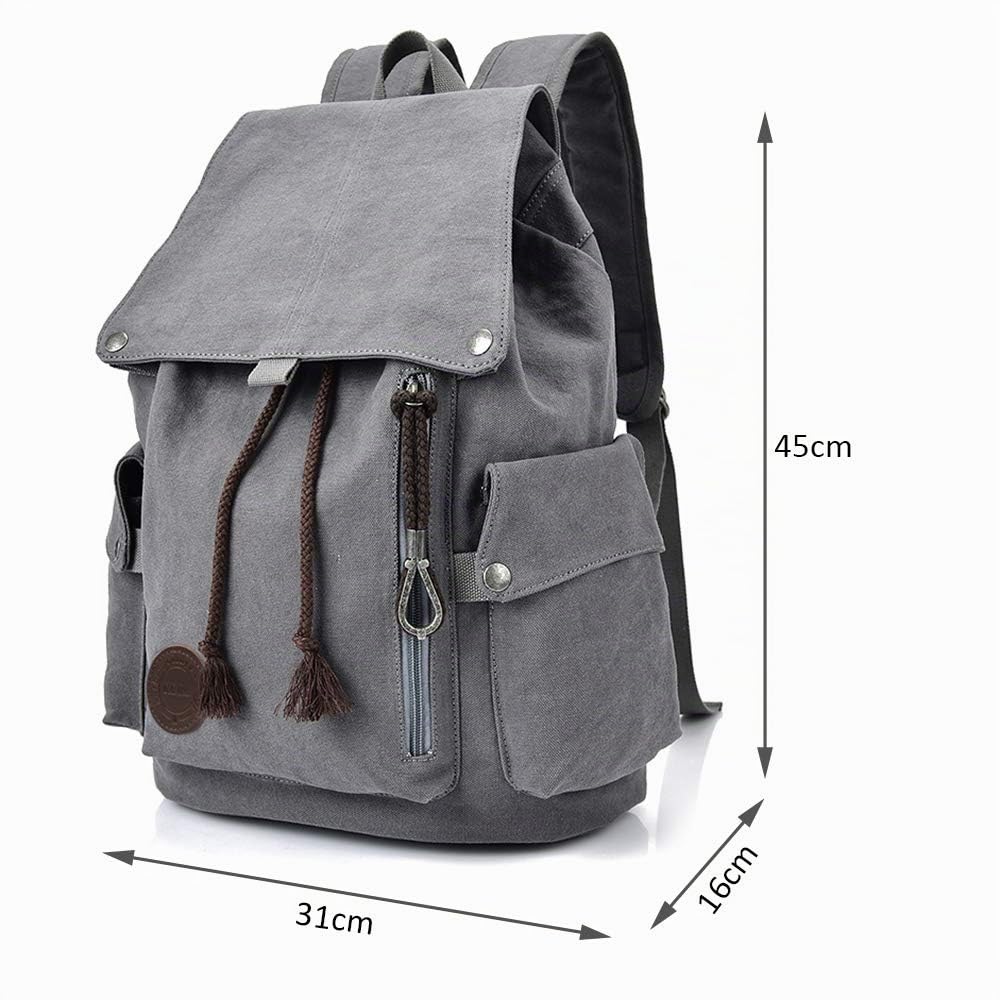 RERI Canvas Leinwand Rucksack Vintage für Outdoor Camping Außflug Sports Universität Rucksack Wanderrucksack Schultasche Schulrucksack Herren Damen Mädchen Jungen Teenager Rucksäcke (Grau)