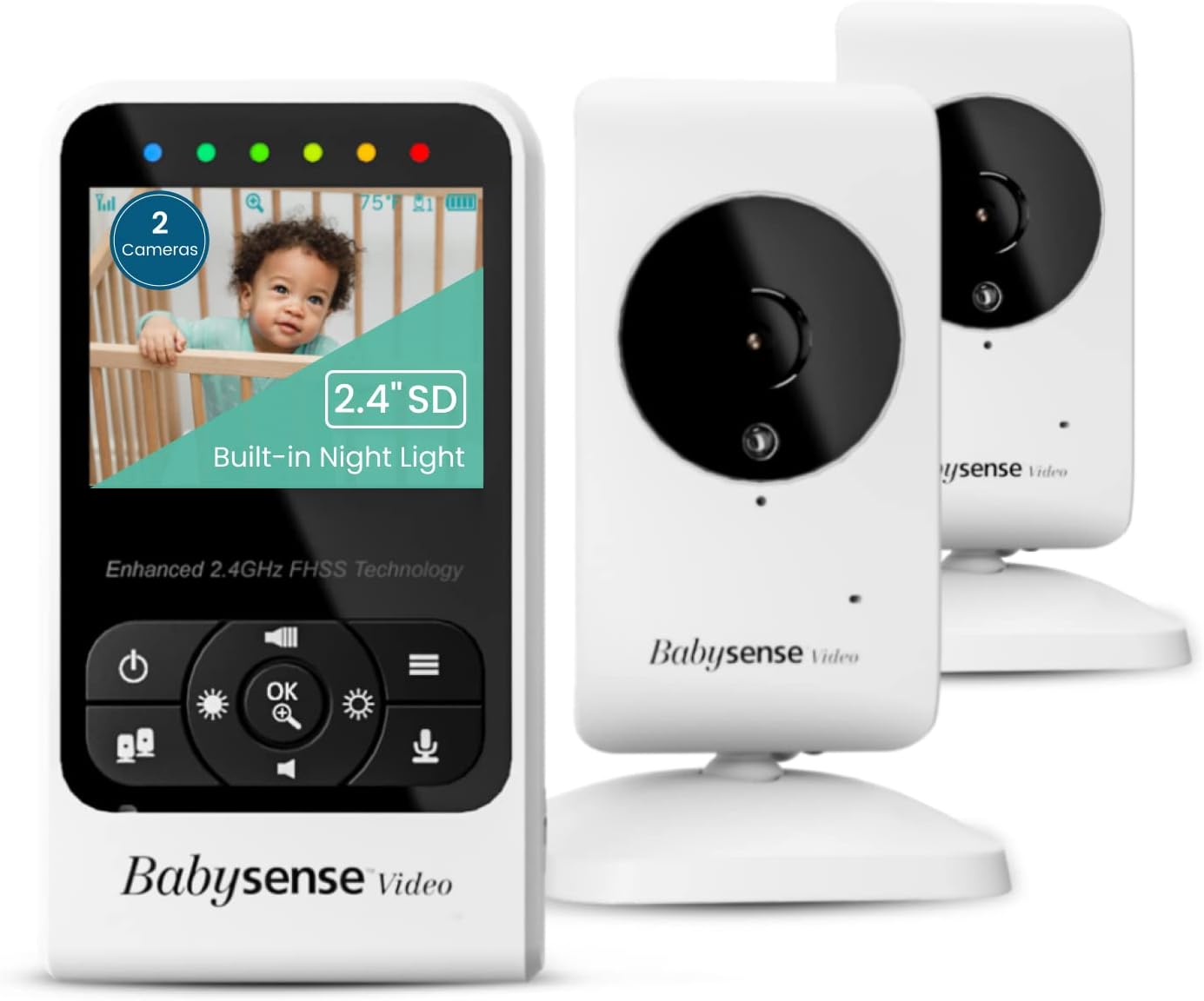 New Video Baby Monitor with Camera and Audio, Supplied with Two Cameras, Long Range, Room Temperature, Infrared Night Vision, Two Way Talk Back, Lullabies and White Noise, Model V24R_2