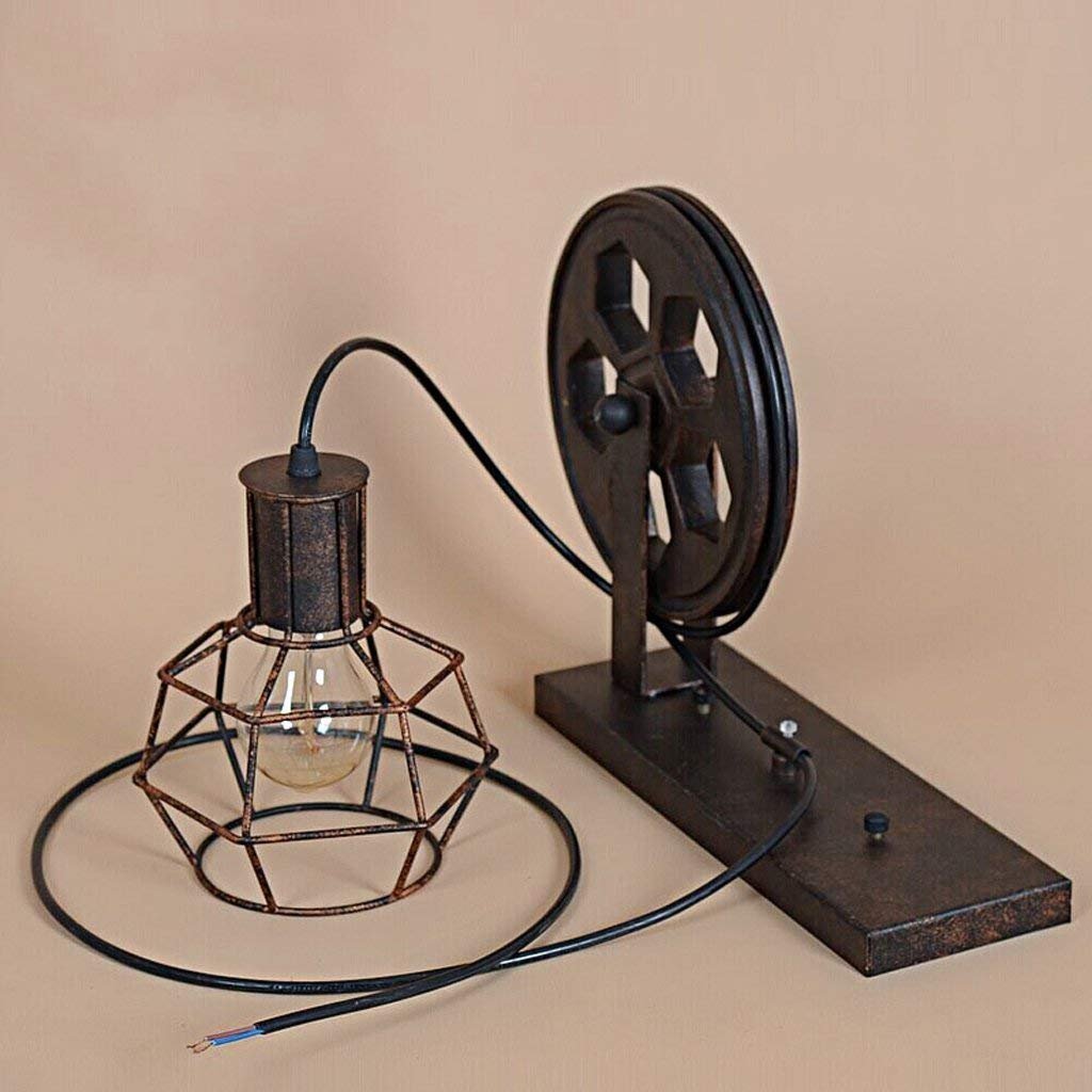 Kinkiet Pulley Wewnętrzny Lampa ścienna Vintage Industrial Lampa Wisząca E27 Metal Klatka Czarny Loft Stylu dla Sypialnia Salonach kuchniach,60W,Rdza (Rdza - 2 szt)