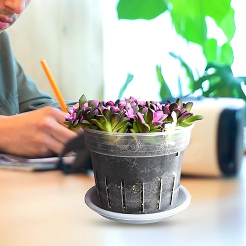 Miniatura 4 de 1 juego de macetas de plástico transparente con bandeja para ventilar agujeros de diseño para un crecimiento óptimo de plantas para jardinería y