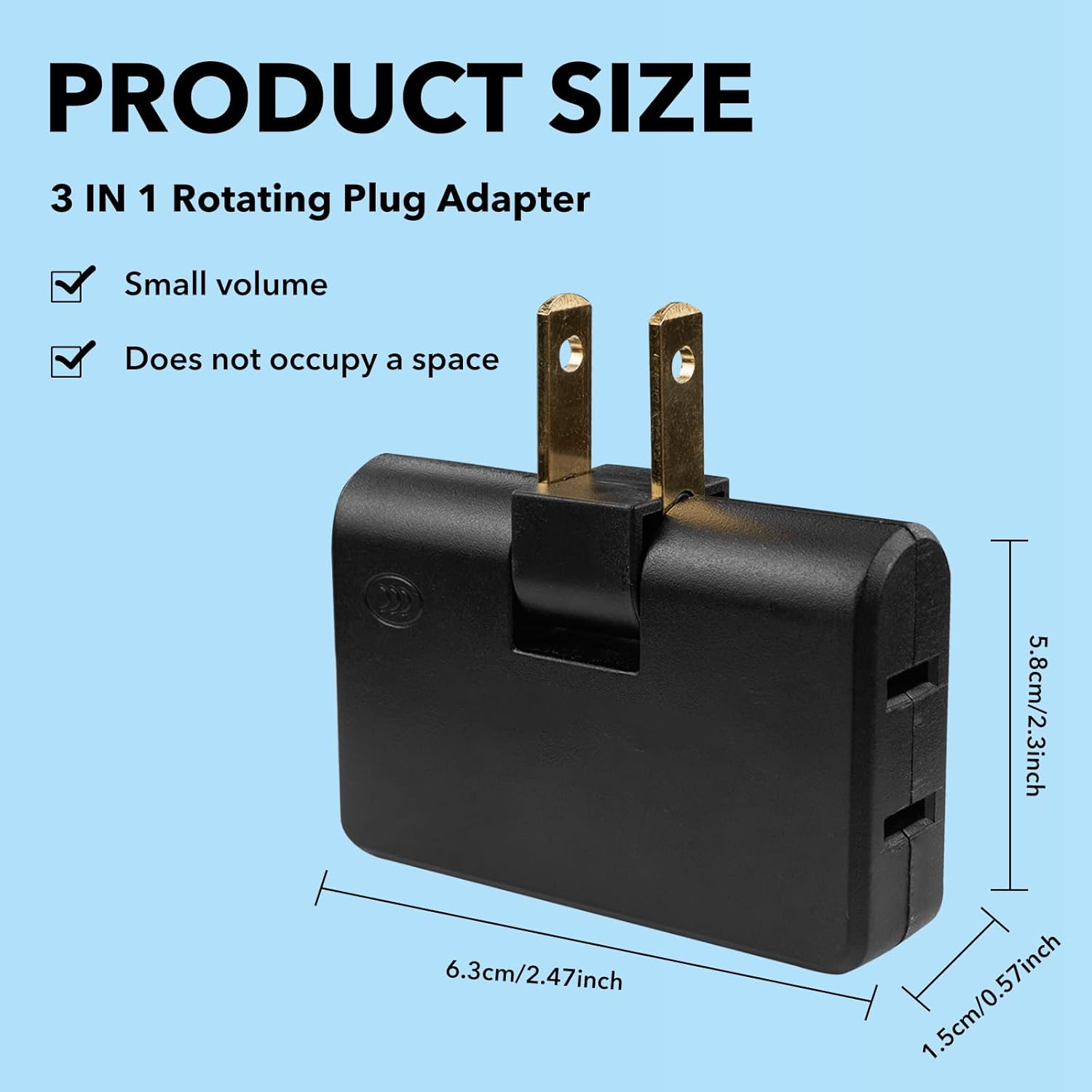 3 Way Flat Wall Outlet Extender AC Adapter (Converts 2-Prong/3-Prong, No Wiring Needed) for Indoor/Outdoor Electrical Sockets - Ideal for Home, Office, Travel